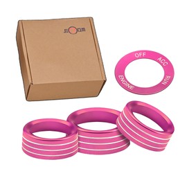 Jectam Air Conditioner Switch Button Knob Cover, Car Interior Accessories Radio Volume Control Knob, Aluminum Alloy Trim Rings Compatible with Dodge Challenger Durango 2015-2022 (Pink)