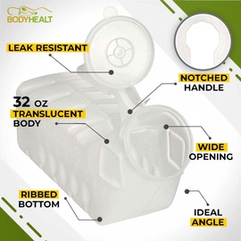 BodyHealt Deluxe Male Urinal Bottle - Urinals for Men 32oz/1000ml Bed Buddy with Spill Proof Lids. Plastic Pee Bottle, Portable Urinal for Men. Pee Container Men for Car, Camping & Incontinence 2 PC