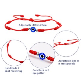 MANVEN Evil Eye Bracelet 7 Knots Red Rope Bracelets Nazar Amulet Adjustable Good Luck Friendship Bracelet Gift Set for Women Men Family Friend Parents Pack of 6, Nylon, No gemstone