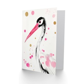 Artery8 Greeting Card Oriental Stork Pink Gold Black Bird Painting For Her Woman Baby Shower Card