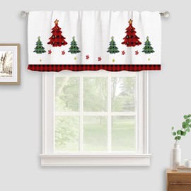 Gaakvrr Christmas Valance Curtains for Windows, Christmas Tree White-Red Elegant Kitchen Valances for Windows, Window Treatments for Kitchen Bathroom Bedroom 45x135cm（18x54 Inch）