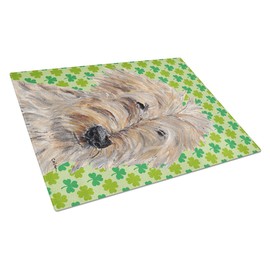 Caroline's Treasures SC9577LCB Golden Doodle Lucky Shamrock St. Patrick's Day Glass Cutting Board Large Decorative Tempered Glass Kitchen Cutting and Serving Board Large Size Chopping Board
