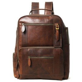 Gratlin Buffalo Leather Backpack for Men & Women | Multi Pocket Laptop Backpack | Vintage Brown Leather Rucksack for Travel & Trekking