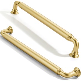 LONHECAN 2 Pack 6 inch(152mm) Center to Center Brushed Gold Cabinet Pulls Solid Cabinet Hardware Heavy-Duty Drawer Handles Kitchen Cabinet Pulls Drawer Kitchen Cabinet Hardware