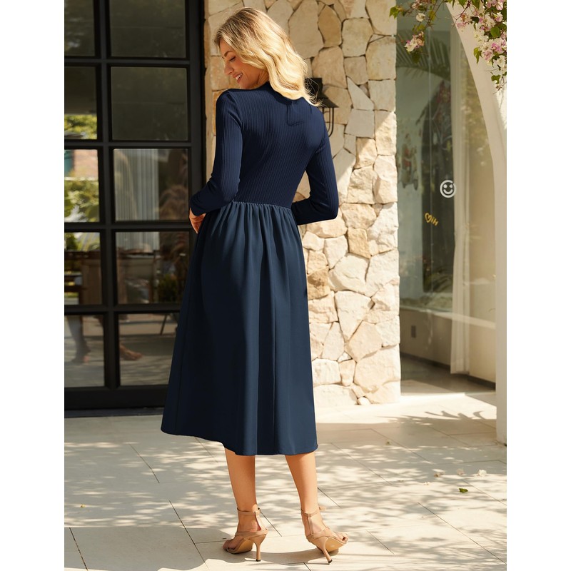 Long Sleeve Dress for Women 2025 Fall Fashion Patchwork Ribbed