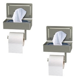 SAYONEYES Brushed Nickel Toilet Paper Holder with Shelf and Storage – SUS304 Stainless Steel Flushable Wipes Holder – Two Installation Screw and Self Adhesive Bathroom TP Holder Wall Mount - 2 Pack