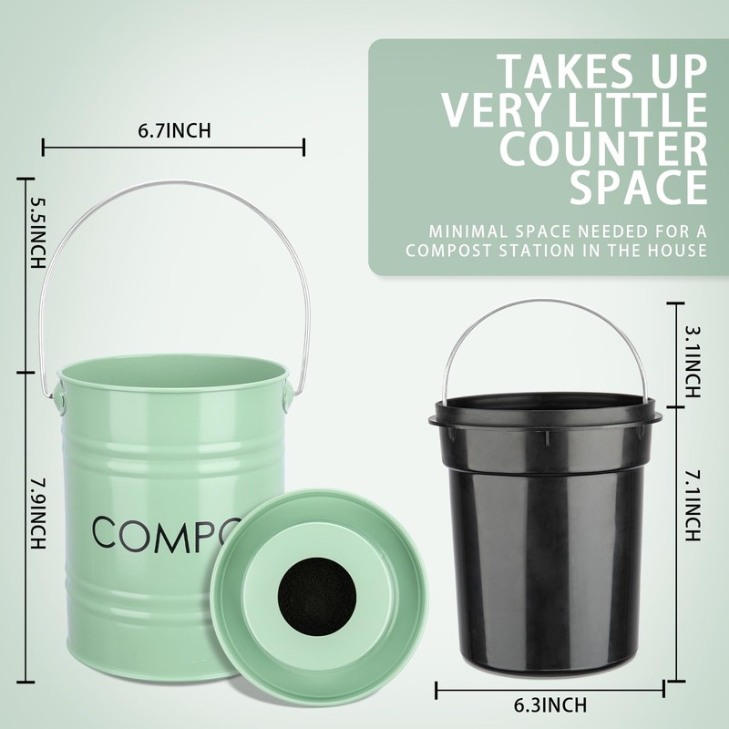 Vipush Kitchen Countertop Compost Bin with lid – Small, Includes