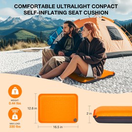 Kingyuan Inflatable Seat Cushion-Lightweight Thicken Self-Inflating Memory Foam for Stadium Bleachers,Camping Airplane Travel Hunting Hiking& Festivals Waterproof Portable Seat Cushion Chair Pad