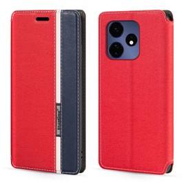 Shantime Classic Stripes Faux Leather Flip Case Compatible with Boost Celero 3+ 2024, Invisible Magnetic Cover with Card Slot, Contrast Color Design(Red)