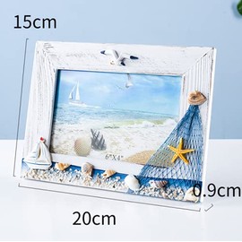 YOVECATHOU Desktop Wooden Photo Frame Picture Frames DIY 6x4 Inch, in Mediterranean For Nautical Beach Themed Home Coffee Shop Decoration