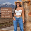 LEACOOLKEY Women Western Concho Metal Chain Belt Cowgirl Boho Waist
