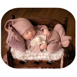 Vemonllas Newborn Photography Props Boys Girls Outfits Sleepy Hat Bonnet & Footed Romper Bodysuit Photoshoot Costume Outfits Set (Leather Pink)