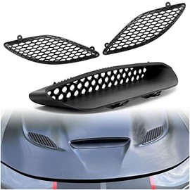 HECASA Hood Scoop Bezel Compatible With 2015-2020 Charger SRT Hellcat Grille Trim Black (Side Grilles Not Fit 2021 Models/ Center Grille Fit 2021 Models)