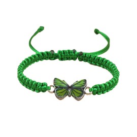 COLORFUL BLING Handwoven Adjustable String Cute Butterfly Bracelets Matching Braided Rope Butterfly Bracelet Wristband Friendship Couple Jewelry-Green