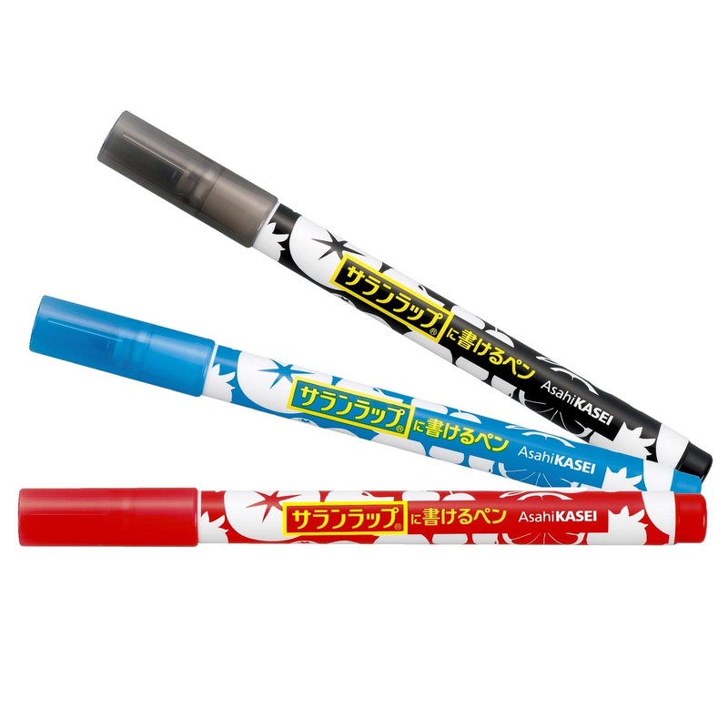 Saran Wrap Writing Pen, 3 Color Set (Red, Blue, Black)