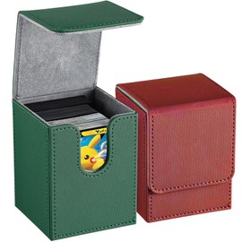 2PCS Cajas De Cartas - Funda De Cuero Pu Para Tarjetas De Juego，Pu De Alta Calidad, Forro Suave, Capacidad Para Más De 200 Tarjetas, Compatible Con Mtg Y Otros Tipos De Cartas (Rojo + Verde)