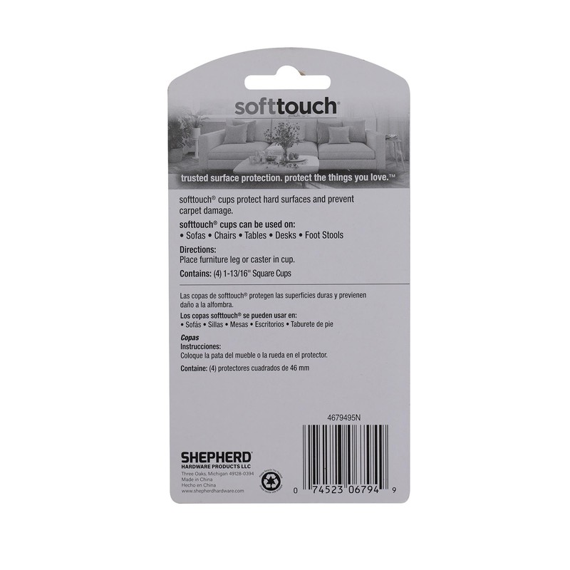 SoftTouch 4679495N Furniture Caster Cups Square for Carpet or Durable
