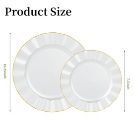 QualQuot 120PCS Pearl White Plastic Plates, Heavy Duty Disposable Party Plates with Gold Rim, 60 Dinner & 60 Dessert for Parties and Wedding