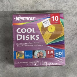 Memorex Cool Disks 10 Pack 1.4 MB PC Formatted 3.5" Floppy Disks New Sealed NOS