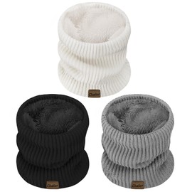 3 Pack Neck Warmer for Women Cold Weather Knit Winter Scarf Thick Infinity Neck Gaiter for Men Women, White Grey Black