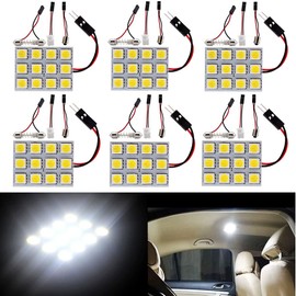YM E-Bright Led Dome Light Panel Interior Car Lights Dome Light Map Lights with T10 194/BA9S 1895/211-2 578 DE3175 Led Festoon Adapters White, Pack of 6