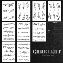 CHARLENT Temporary Tattoos for Women - 49 Pcs Line Leaves Sketch Fake Tattoos for Arm Wrist Leg Body/Realistic/Long Last/Waterproof