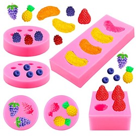 6 Pieces Fruit Shaped Jelly Molds Fruit Silicone Molds Strawberry Mold Orange Pineapple Mulberry Blueberry Grape Fondant Molds Wax Molds Silicone Molds for Candles Chocolate Soap Cupcake Decorating
