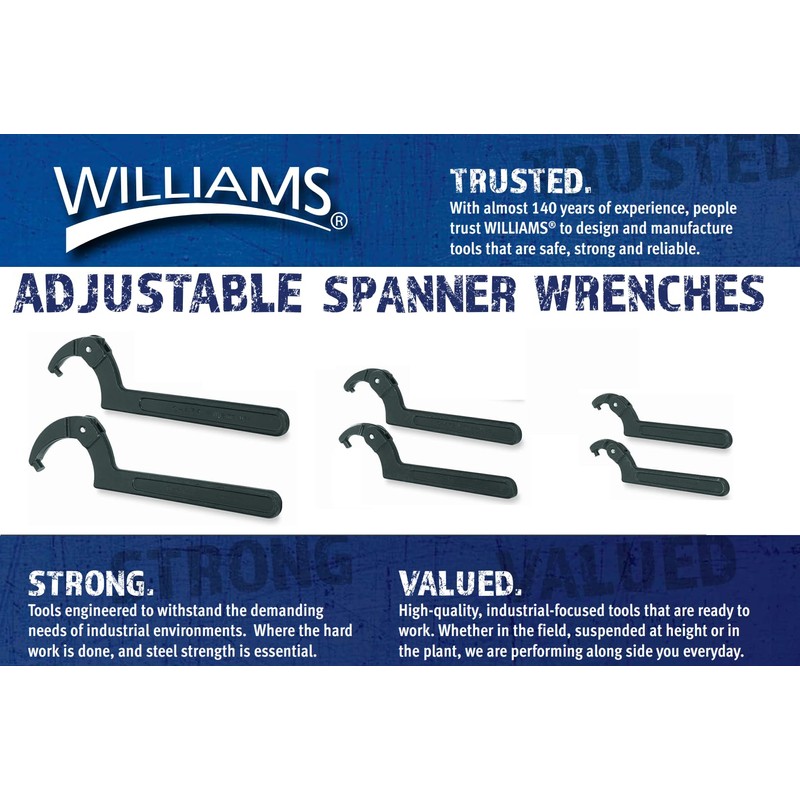 Williams JHW474A Adjustable Hook Spanner Wrench with Span Diameter of