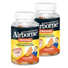 Airborne 750mg Vitamin C Gummies for Adults, Immune Support Supplement with Powerful Antioxidants Vitamins C & E - 42 Gummies, Zesty Orange Flavor (2 