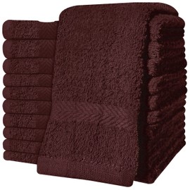 QCS Towels – 12 Pack Washcloths Set 30 x 30 cm, 100% Cotton Super Absorbent & Quick Dry Flannel Face Cloths, Fade Resistant and Soft Feel Fingertip Towels (Brown)