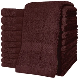 QCS Towels – 12 Pack Washcloths Set 30 x 30 cm, 100% Cotton Super Absorbent & Quick Dry Flannel Face Cloths, Fade Resistant and Soft Feel Fingertip Towels (Brown)