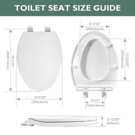 WSSROGY Toilet seat Elongated with Slow Close Hinges, Four Bumpers Never Loosen and Easily Remove, Two Sets of Parts, Plastic, White