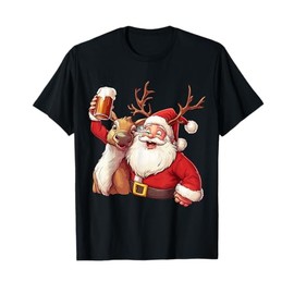 Christmas Tree Santa Reindeer Christmas T-Shirt, black