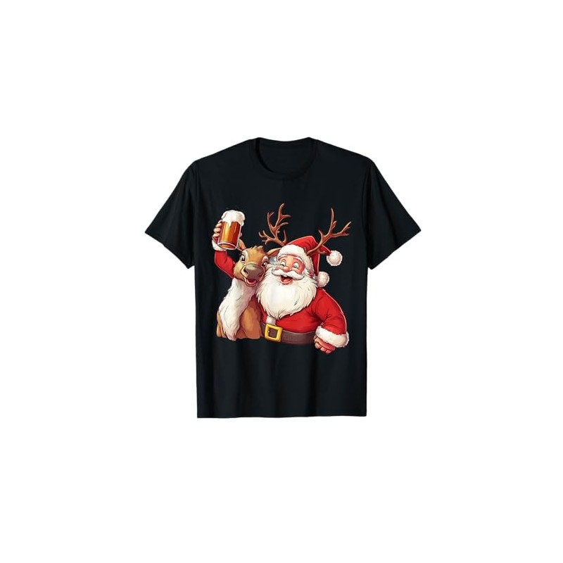 Christmas Tree Santa Reindeer Christmas T-Shirt, black