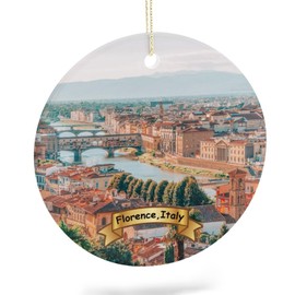 EQEY Florence, Italy Tree Hanging Christmas Ornament Porcelain Double-Sided Ceramic Ornament,2.9 Inches