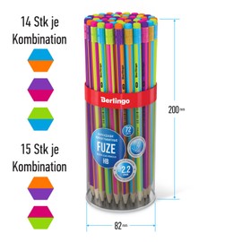Berlingo Fuze Series 72 Pieces HB Pencil Set with Eraser Pre-sharpened Round Shape Light Wood for Office, Home Office or School and College