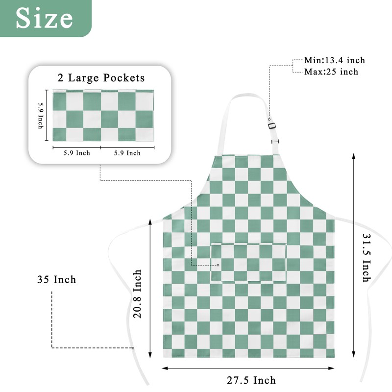 Ohocut 2 Pack Checkered Kitchen Apron, Sage Green Checkerboard Aprons