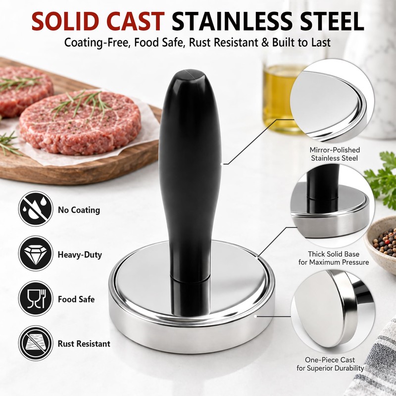 Meat Pounder Tenderizer, Solid Stainless Steel Meat Flattener & Smash