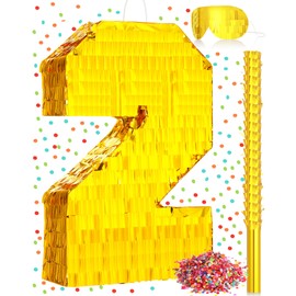 Sratte Number Piñata Birthday Piñata Decorations Gold Foil Piñata with Stick Blindfold Confetti for Boy Girl Birthday Party Decorations Anniversary Celebrations Fiesta Supplies(Number 7)