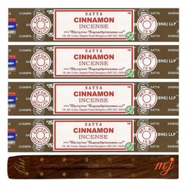 Original Satya Nag Champa Cinnamon Incense Sticks | with M&J incense sticks holder | x4 pack | for Aromatherapy, Spa, Yoga, Weddings, Meditation, Healing, Positivity and Relaxation
