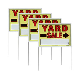 Sunburst Systems 3955 4-Pack of Large 22" W x 32" H Yard Sale Signs with Wire U-Stakes