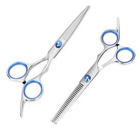 Haircut Scissors and Thinning Scissors, 6.5 Inch Professional Stainless Steel Hairdressing Scissors with Sharp Blades, Ergonomic Hairdressing Scissors for Men, Women, Children and Pets Hair