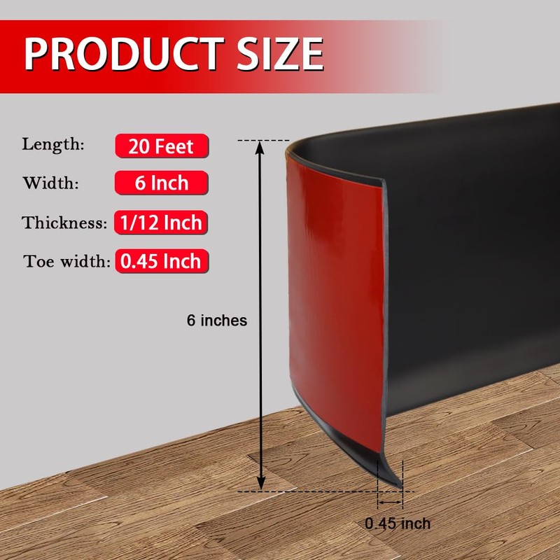 Vinyl Wall Base Baseboard Molding Trim 6" Flexible Self Adhesive