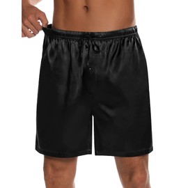SWOMOG 3 Pack Satin Boxers for Men Silk Boxers Drawstring Pajama Short with Pockets Lounge Sleeping Short Botton Pj Bottoms