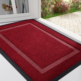OLANLY Front Door Mat Indoor Outdoor Entrance, Waterproof All-Season, All-Weather Doormat, Sturdy Natural Rubber, Fade Resistant, Low Profile, Easy Clean Patio Porch Entryway Mat, 29.5x17, Wine Red