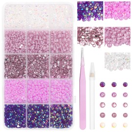 16000 Pcs Flatback Pearls Rhinestones for Bedazzling, Purple Jelly Resin Rhinestones, Half Round Nail Pearls Nail Gems for Crafts DIY Jewelry Face Makeup with Pickup Pencil and Tweezer