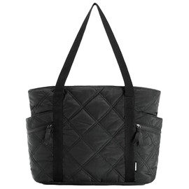 Caistre Tote Bag for Women Puffy Quilted Handbag Lattice Nylon Shoulder Bag Zip Bilateral Diamond Large Travel Work Gym