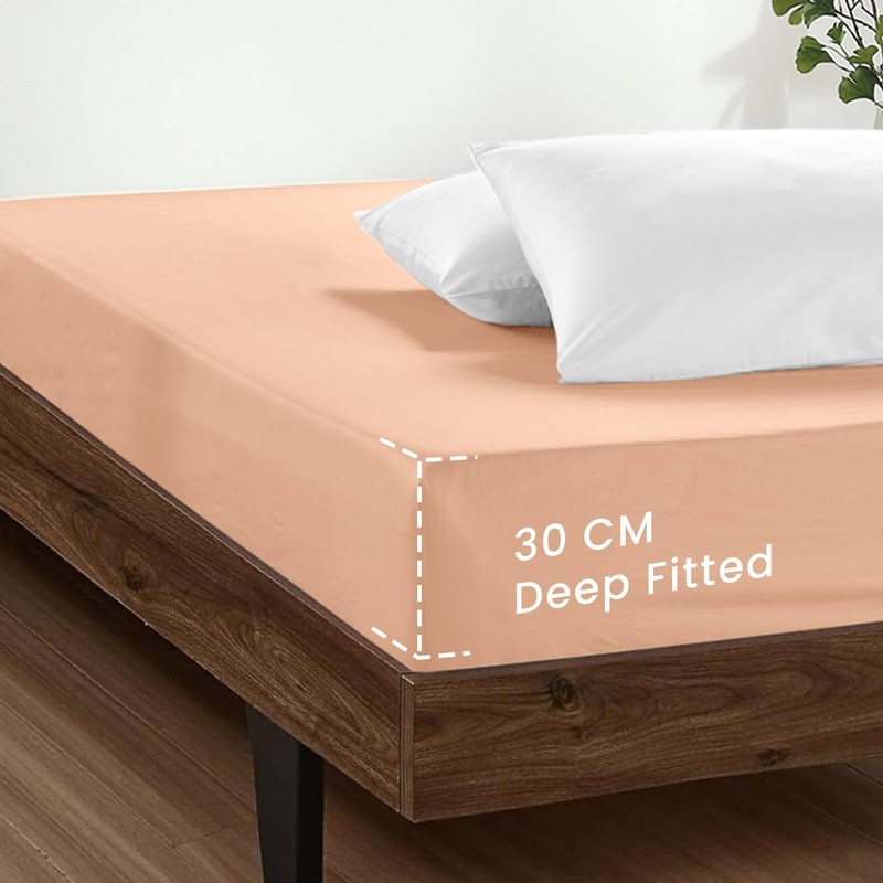 SSW HOMES Single Fitted Sheet Peach - Deep Pocket 12