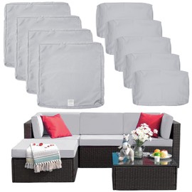 9 Pack Patio Cushion Covers Set Outdoor Furniture Cushion and Pillow Cover Replacement Fit for 5 Pieces 4-Seater Wicker Rattan Patio Sectional Sofa Chair Couch Set,Gray-Cover Only (Small)