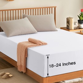 Manyshofu Queen Extra Deep Pocket Fitted Sheet Only - 1800 Thread Count Hotel Deep Fitted Sheet Up to 24 Inches Mattress, Pure White Deep Bottom Sheet 18-24 Inch Microfiber Deep Queen Fitted Sheet